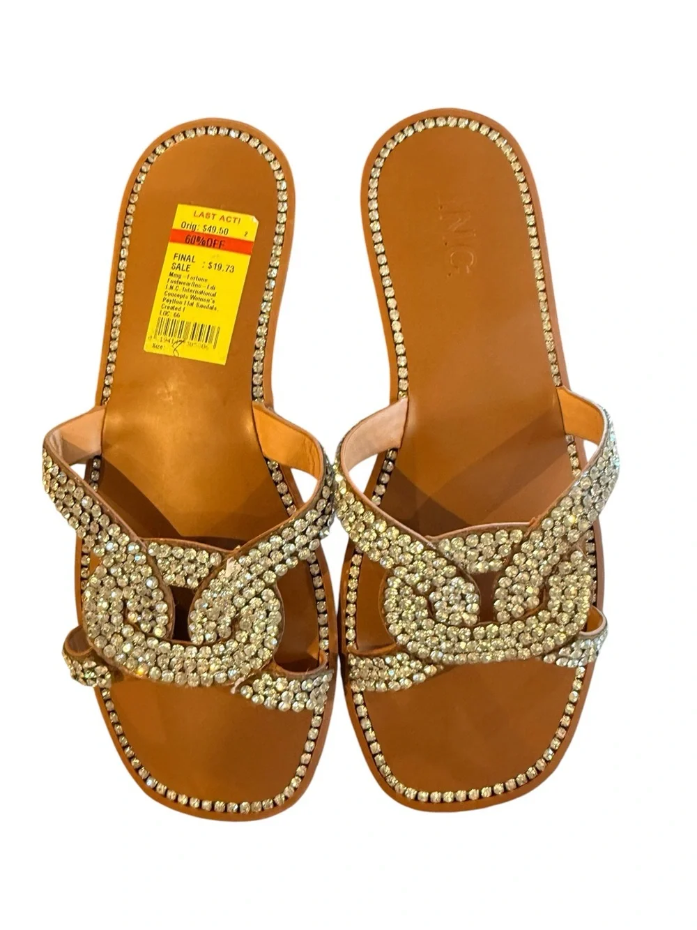INC Silver Sandals Crystal Bling Slides Flats Square Toed Size 8 New NIB - Picture 1 of 4
